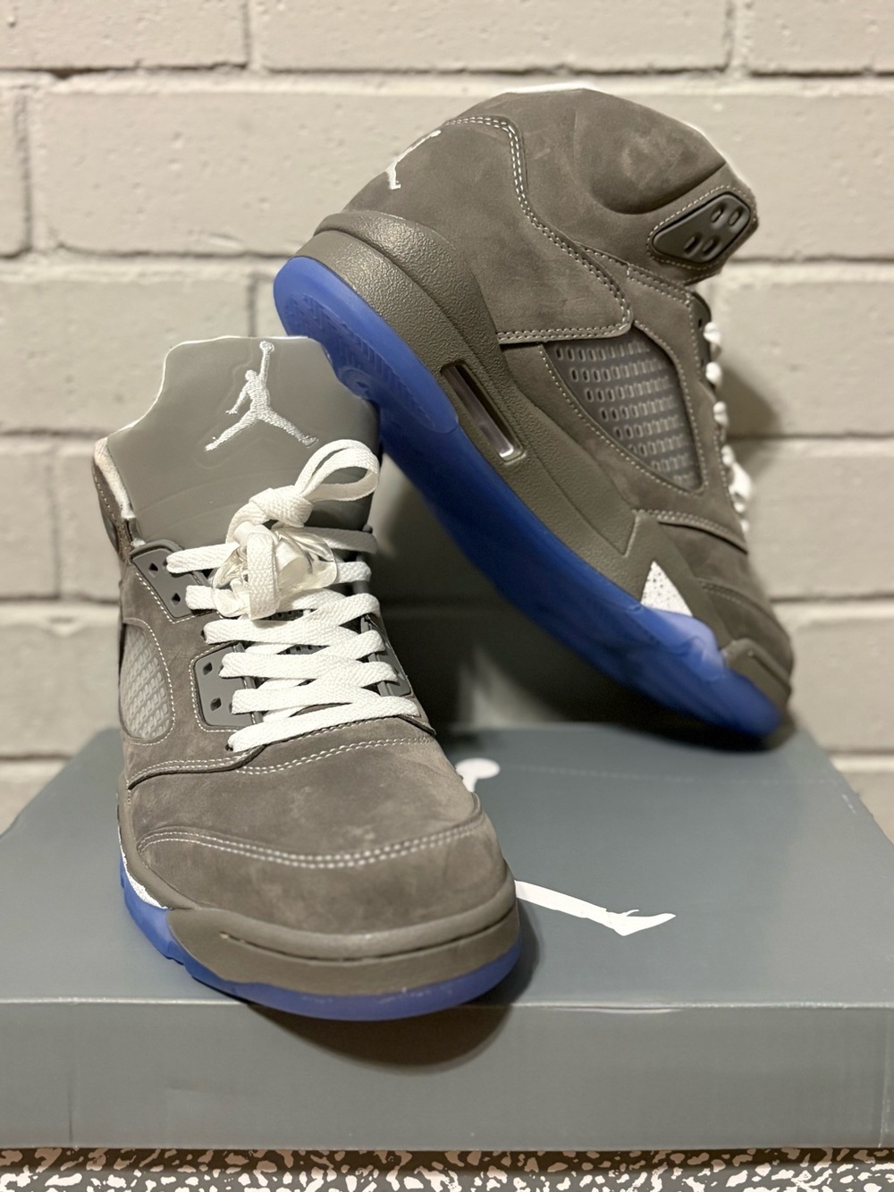Jordan Men’s Sneakers in Grey Suede with Icy Blue Outsole
